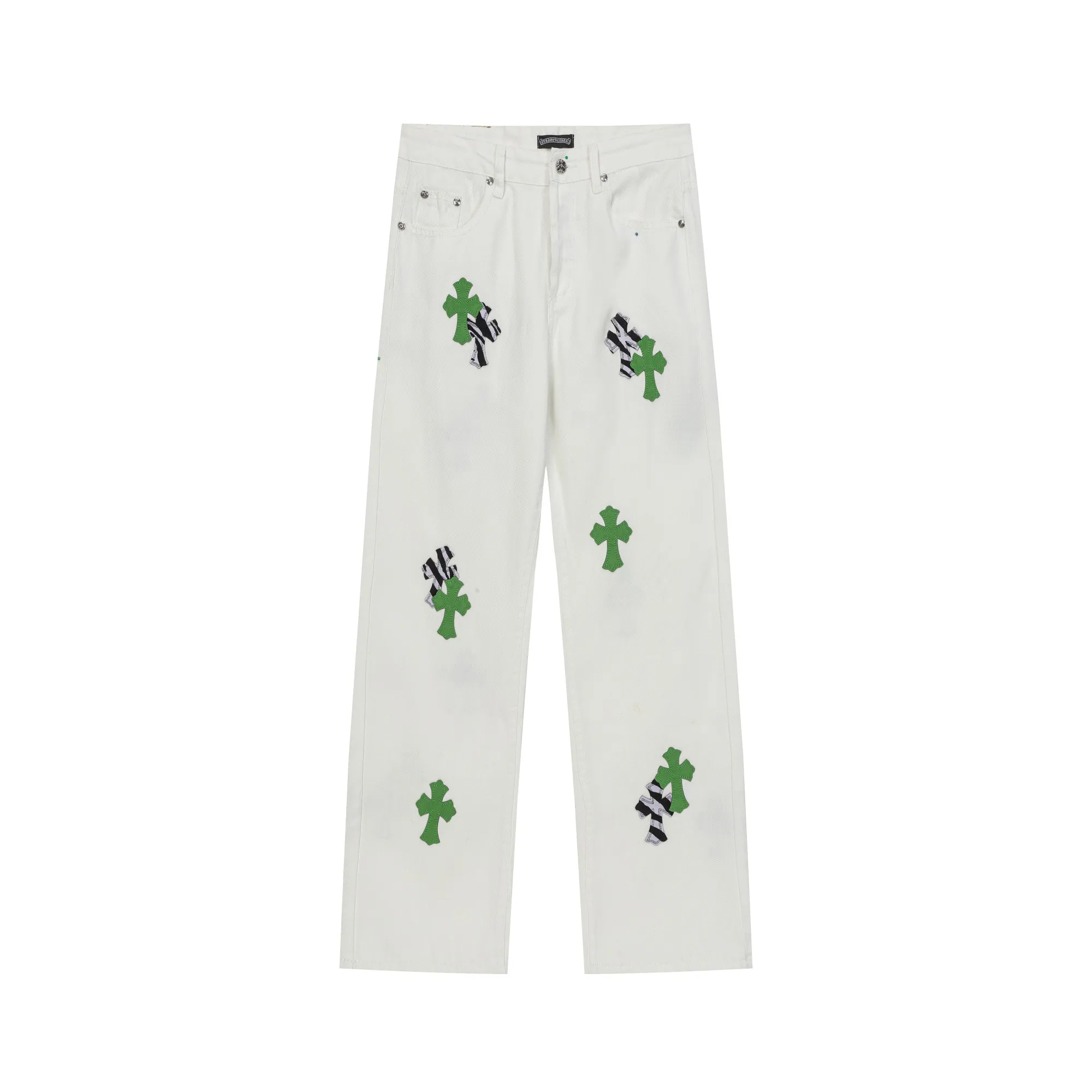 P280 -Chrome Hearts/Chrome Hearts 25ss classic white cow series colored leather cross washed color cloth men's and women's denim trousers -Vibe style straight stacked god-level version -Carbon fine bias denim color cloth -Old vintage complete set of hardware - Chrome Hearts white cow series The high version uses high-ounce custom fabrics, fermentation washing and soft color fixation, soft and thick to wear, the details are all hand-polished and manufactured with craftsmanship, all-over jacquard fabrics, unique design style After multiple processes to create a full retro feel, a niche and unique non-contrast shirt, custom-made distressed spray-painted buttons, every detail is crafted with craftsmanship. Color: Picture color Code number: 28-36